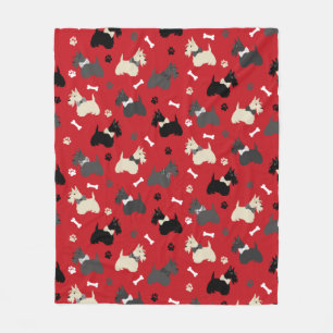 Scottish Terrier Paws and Bones Red Fleece Blanket
