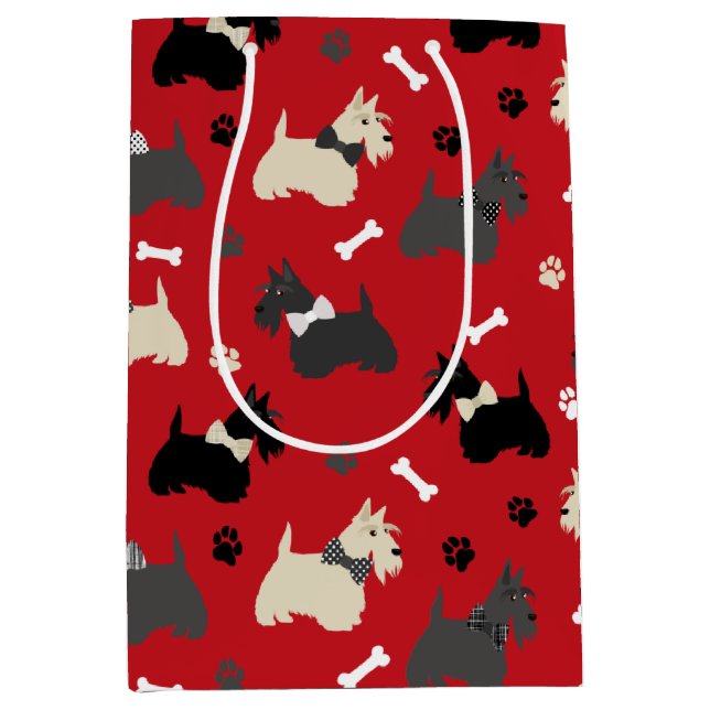 Scottish Terrier Paws and Bones Red Medium Gift Bag (Front)