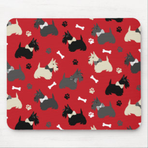 Scottish Terrier Paws and Bones Red Mouse Pad