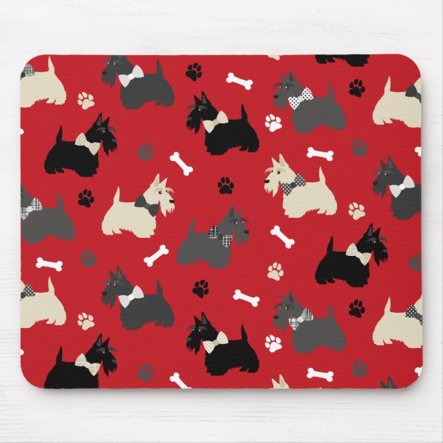 Scottish Terrier Paws and Bones Red Mouse Pad (Front)