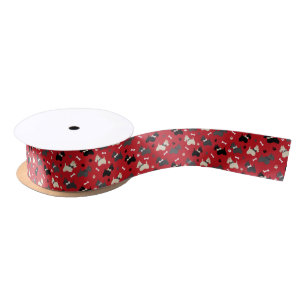 Scottish Terrier Paws and Bones Red Satin Ribbon