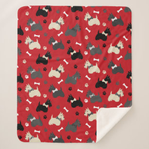 Scottish Terrier Paws and Bones Red Sherpa Blanket