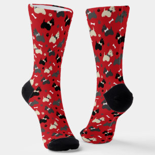 Scottish Terrier Paws and Bones Red Socks