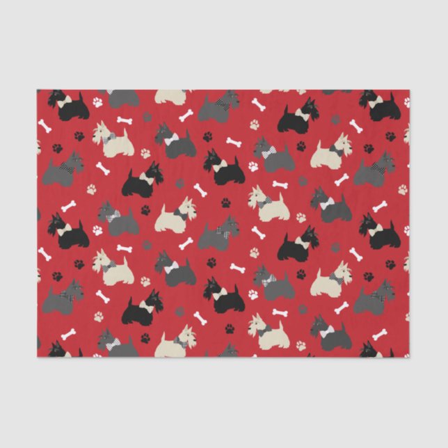 Scottish Terrier Paws and Bones Red Tissue Paper (Front)