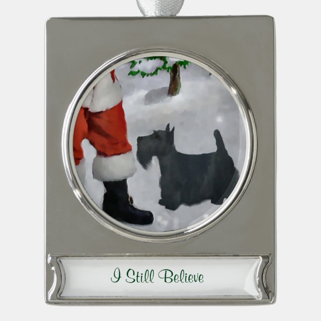 Scottish Terrier Personalised Christmas Silver Plated Banner Ornament (Front)
