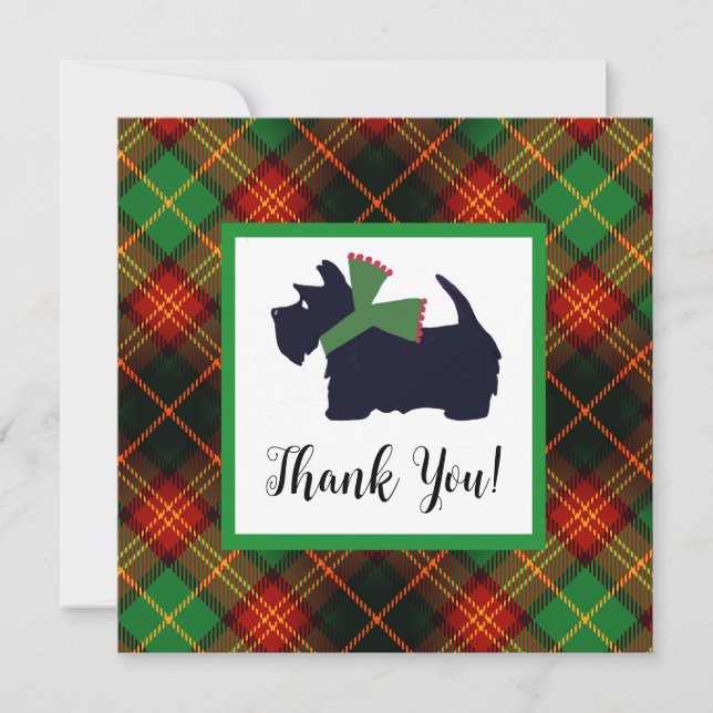 Scottish Terrier Plaid Holiday Thank You Card (Front)