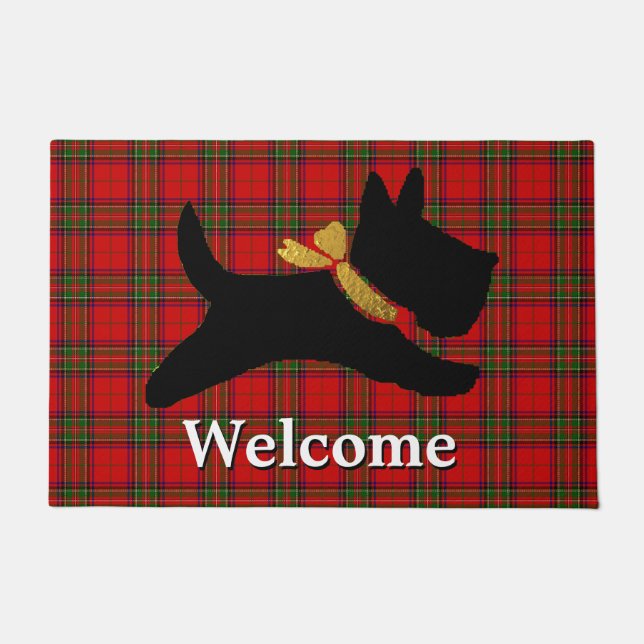 Scottish Terrier Plaid Personalise Doormat (Front)