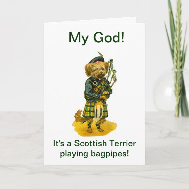 Scottish Terrier Playing Bagpipes Humour  Birthday Card (Front)