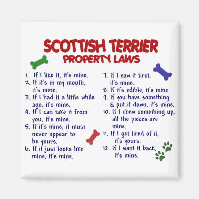 SCOTTISH TERRIER Property Laws 2 Magnet (Front)