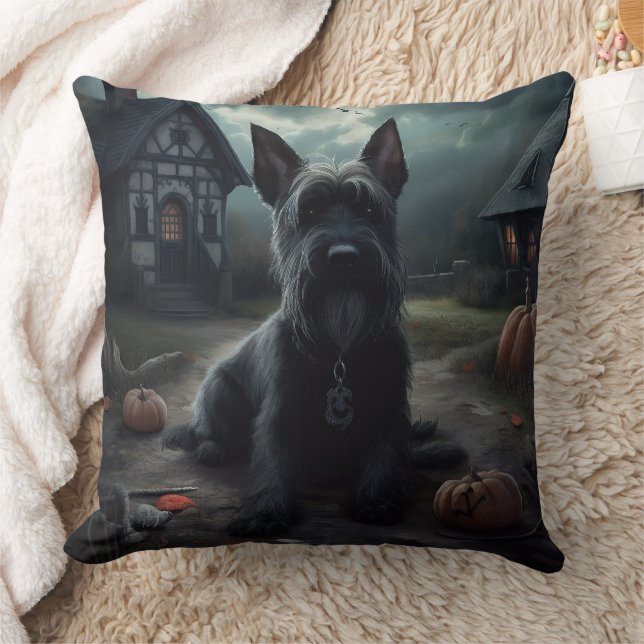 Scottish Terrier Pumpkins Halloween Scary Cushion (Blanket)