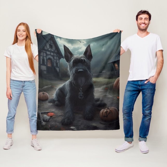 Scottish Terrier Pumpkins Halloween Scary Fleece Blanket (In Situ)