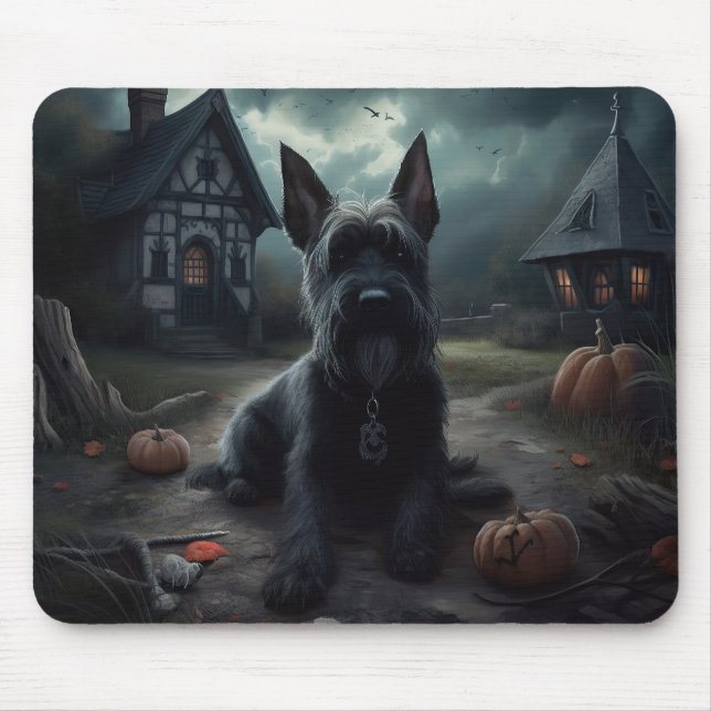 Scottish Terrier Pumpkins Halloween Scary Mouse Pad (Front)