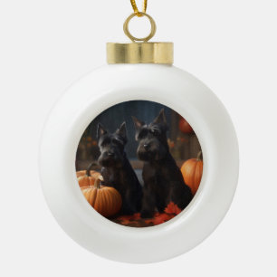 Scottish Terrier Puppy Autumn Delight Pumpkin Ceramic Ball Christmas Ornament
