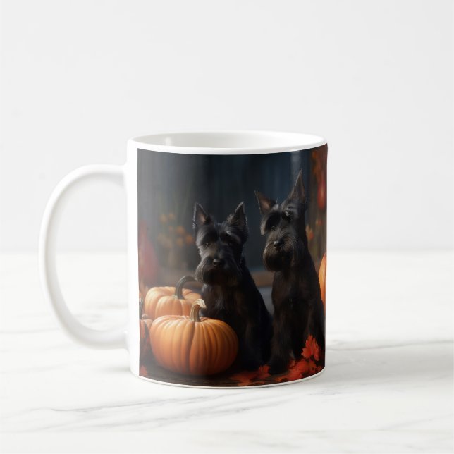 Scottish Terrier Puppy Autumn Delight Pumpkin Coffee Mug (Left)
