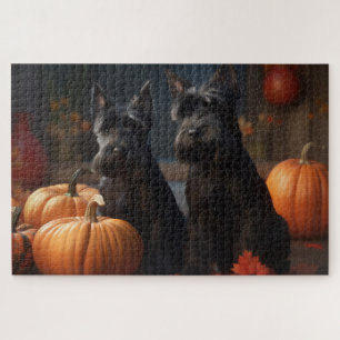 Scottish Terrier Puppy Autumn Delight Pumpkin Jigsaw Puzzle