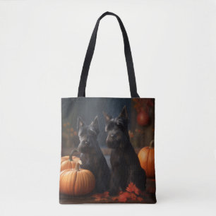 Scottish Terrier Puppy Autumn Delight Pumpkin Tote Bag