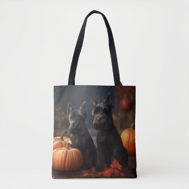 Scottish Terrier Puppy Autumn Delight Pumpkin Tote Bag (Front)