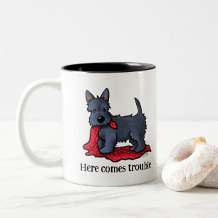 Scottish Terrier Puppy Trouble Two-Tone Coffee Mug