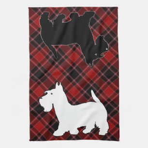 Scottish Terrier Red Black and White Tartan Tea Towel