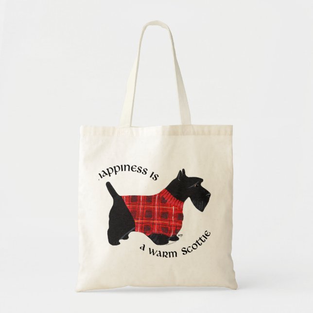Scottish Terrier Red & Black Plaid Sweater Tote Bag (Front)
