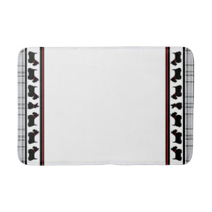 Scottish Terrier/red collar/grey plaid, border Bath Mat