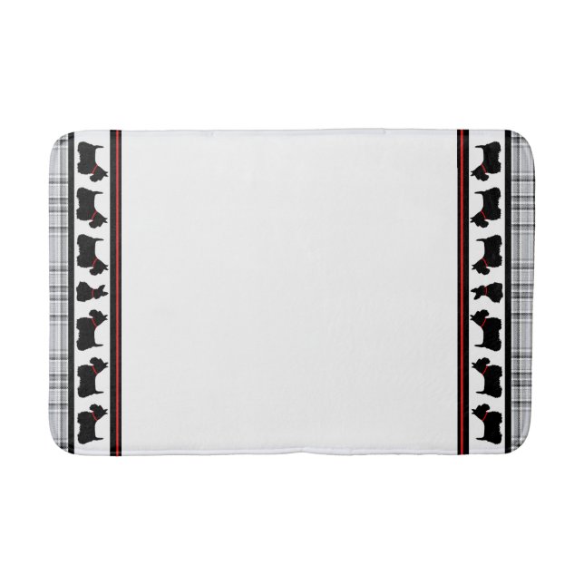 Scottish Terrier/red collar/grey plaid, border Bath Mat (Front)