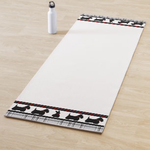 Scottish Terrier/red collar/grey plaid, border Yoga Mat