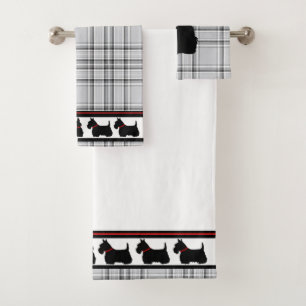Scottish Terrier/red collar/red plaid/border Bath Towel Set