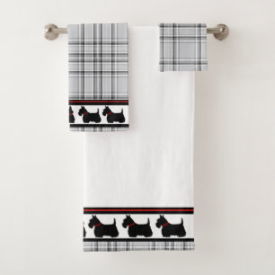 Scottish Terrier/red collar/red plaid/border Bath Towel Set