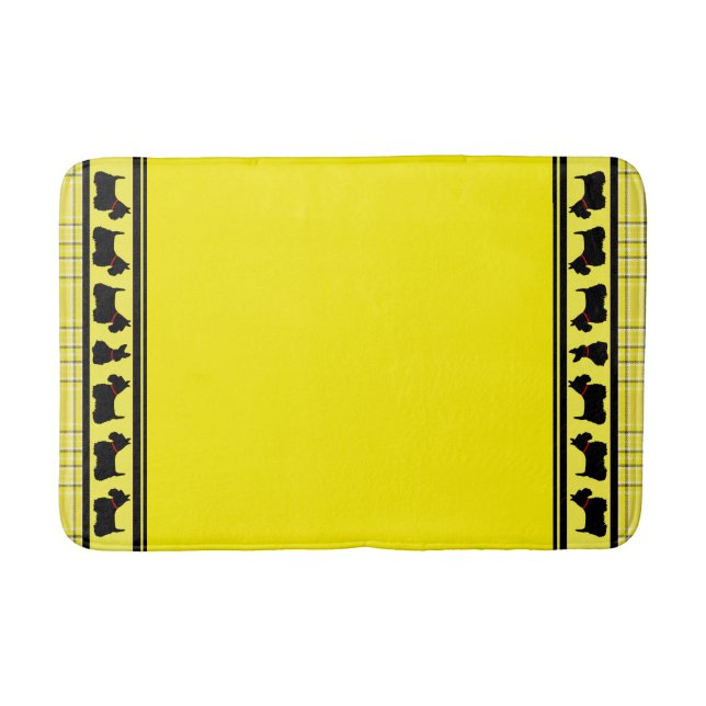 Scottish Terrier/red collar/yellow plaid, border Bath Mat (Front)