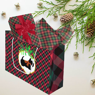 Scottish terrier red green plaid large gift bag