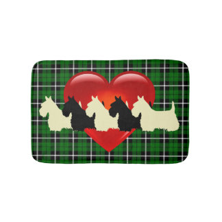Scottish Terrier/red heart/Island green plaid Bath Mat