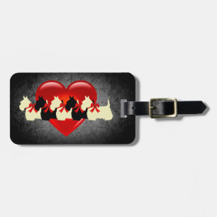 Scottish Terrier/red heart/red bow/ granite silver Luggage Tag