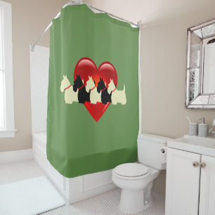 Scottish Terrier/red heart/Sage/Zazzle green plaid Shower Curtain