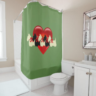 Scottish Terrier/red heart/Sage/Zazzle green plaid Shower Curtain