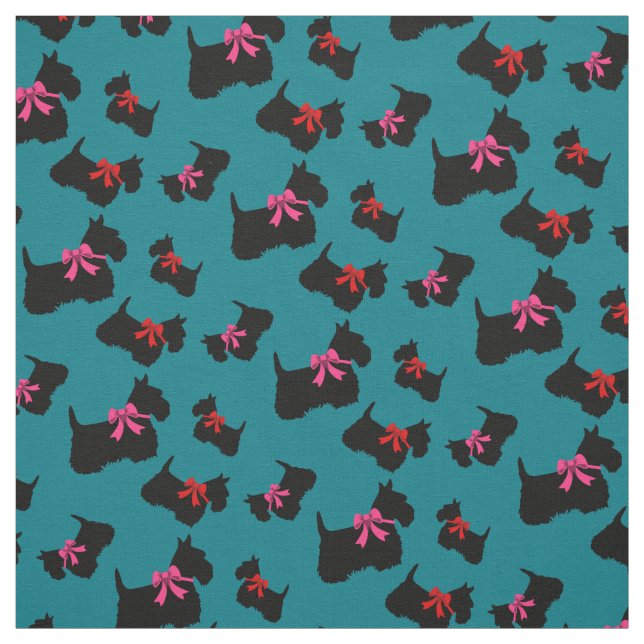 Scottish Terrier, red hearts, red/pink bow Fabric (Swatch)