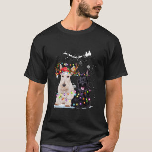Scottish Terrier Reindeer Santa Hat Xmas Lights Ch T-Shirt