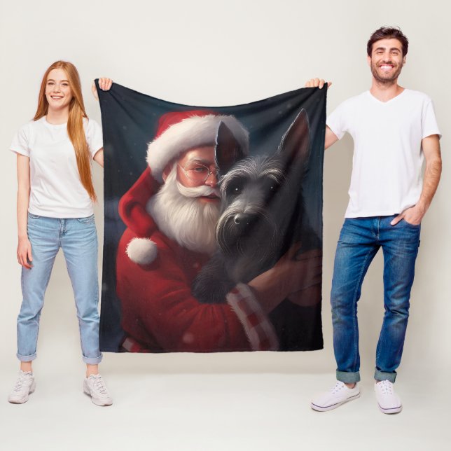 Scottish Terrier Santa Claus Festive Christmas Fleece Blanket (In Situ)