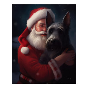 Scottish Terrier Santa Claus Festive Christmas Poster