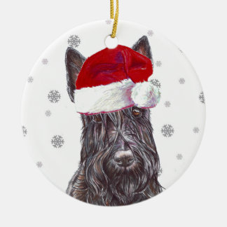 Scottish Terrier - Santa Hat Christmas Bauble Ceramic Ornament