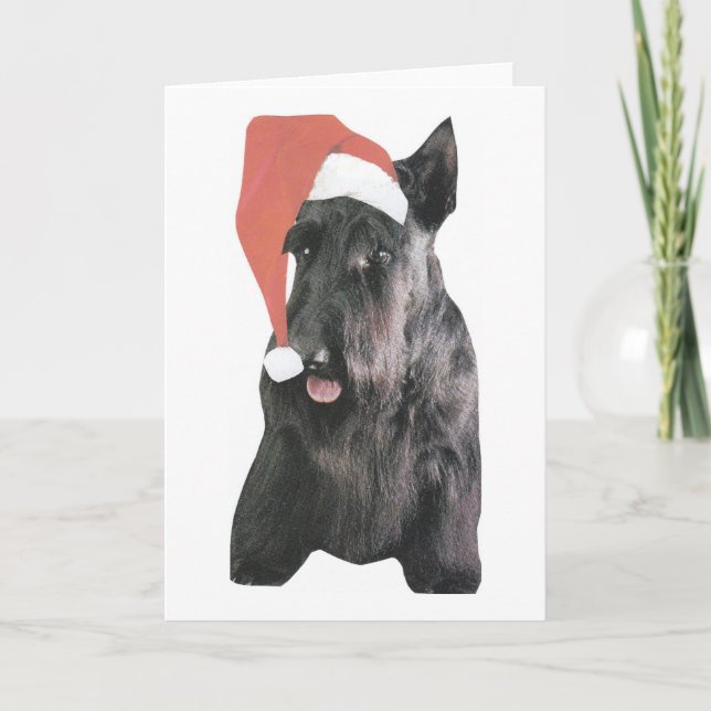Scottish Terrier Santa Hat Christmas Holiday Card (Front)
