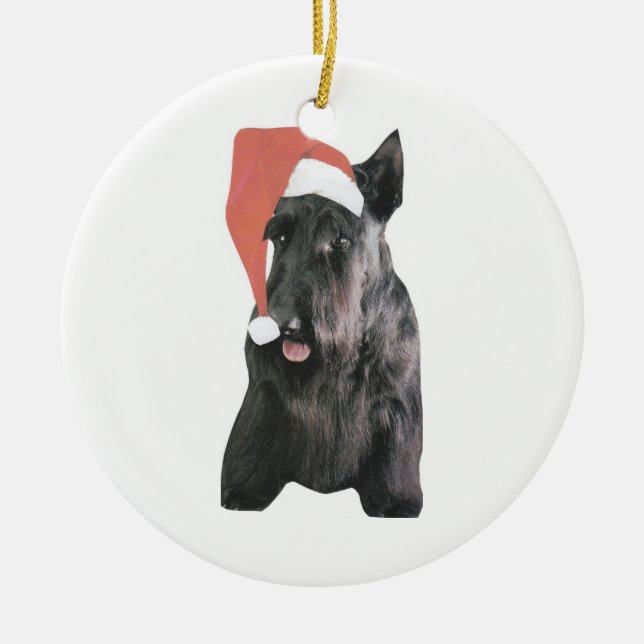 Scottish Terrier Santa Hat Ornament (Front)