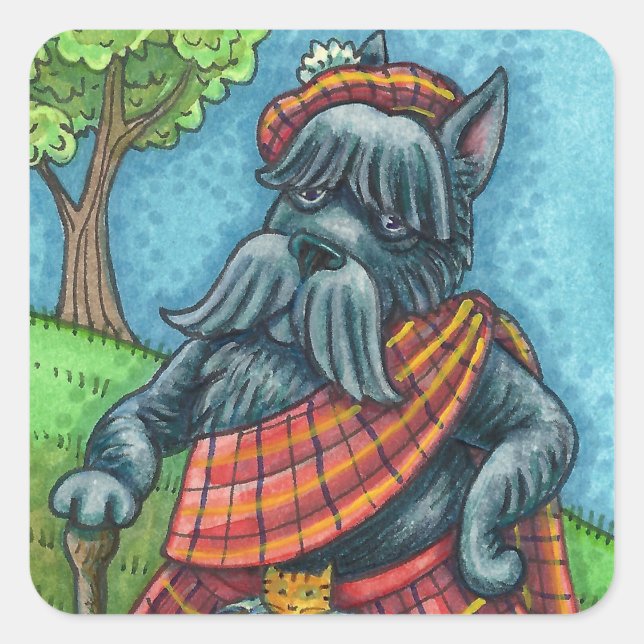 SCOTTISH TERRIER, SCOTTIE DOG PRIDE Kilt Sporran Square Sticker (Front)