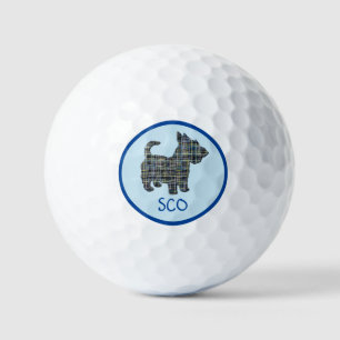 Scottish Terrier Scottie Dog Silhouette Grid Blue Golf Balls