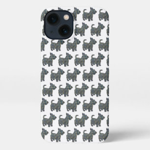 Scottish Terrier Scottie Dog Silhouette Grid White iPhone 13 Case