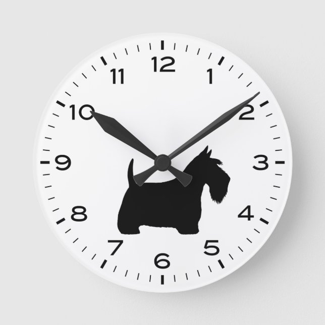 Scottish Terrier Scottie Dog Silhouette Round Clock (Front)