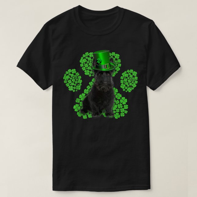 Scottish Terrier Shamrock Paw Clovers St Patrick's T-Shirt (Design Front)