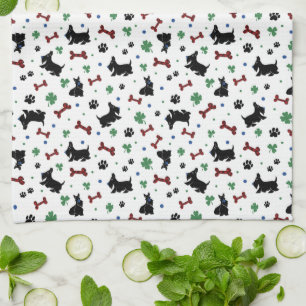 Scottish Terrier Shamrocks Fun Dog Design Tea Towel