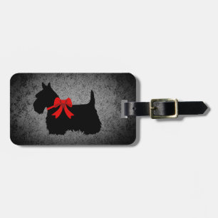 Scottish Terrier, silhouette, bow, granite silver Luggage Tag