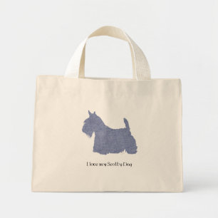 Scottish Terrier Silhouette in Denim Mini Tote Bag
